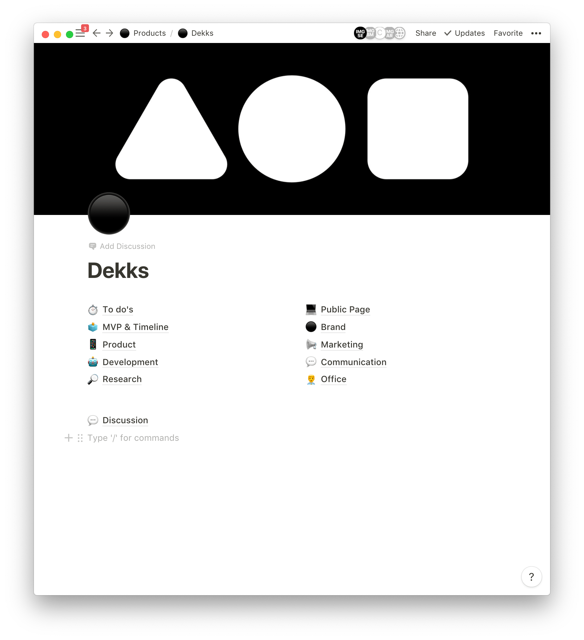 Screenshot from our first notion setup. R